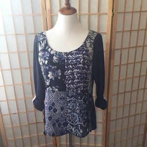 Anthropologie One September Navy Patchwork Top
